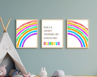 Impresiones de pared de guardería, trío de impresiones, Tornado y Chaos Wall Art Prints, Children's Bedroom Wall Arr
