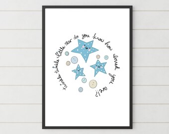Twinkle Twinkle Little Star Art - Nursery Rhyme Print - Childs Room - Nursery Wall Art - Gender Neutral