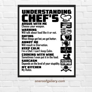 Chef Wall Art, Funny Kitchen Wall Print, Chefs Humour Print, Funny Kitchen Prints, Three sizes available