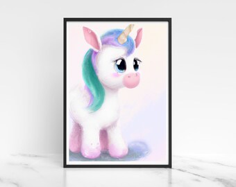 Baby Unicorn Watercolour Print - Unicorn Wall Art - Nursery Art Girls - Little Girls Room
