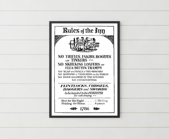 Bar Art Print, Pub Wall Art, Rules of the Inn, 18th Century English style Pub Art, Public House Art