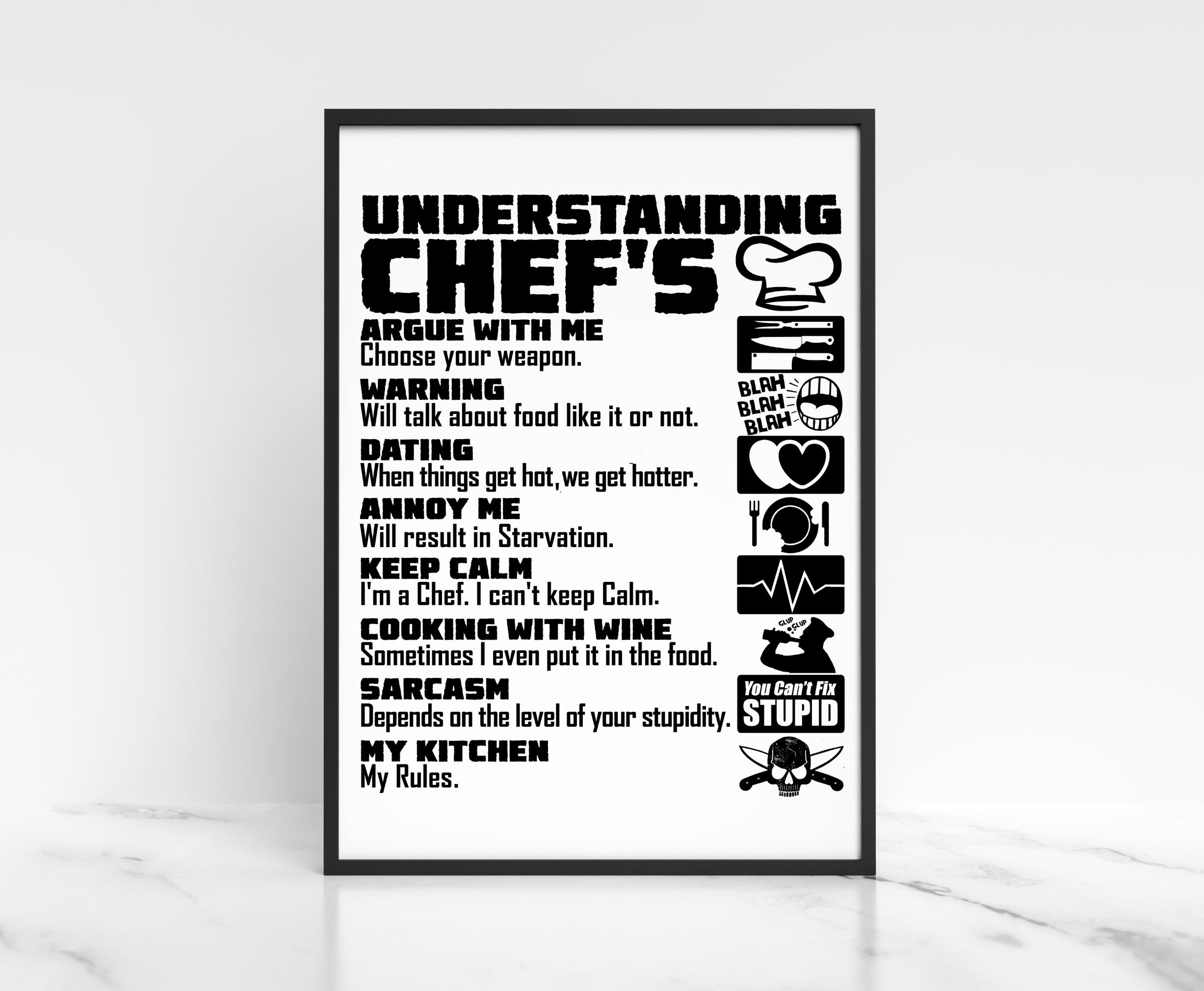 Funny Chef Rules Wall Art Print, Kitchen Humor Gift - Etsy