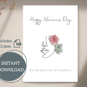 Happy Womens' Day druckbare Karte | Minimalistisch | 4,25x5,5, 5x7 | A2, A7 | Gefaltet, flach | Line Art | Sofort Download | Digitale Datei | PDF