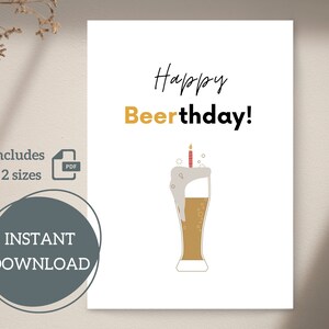 Carte imprimable Happy Beerthday | Remarque drôle | 4.25x5.5, 5x7 | A2, A7 | Plié, Plat | Simple | Téléchargement instantané | Fichier numérique | PDF