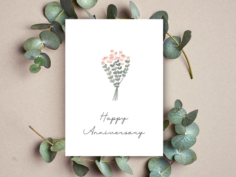 Happy Anniversary Printable Card Watercolor 4.25x5.5, 5x7 A2, A7 Folded ...