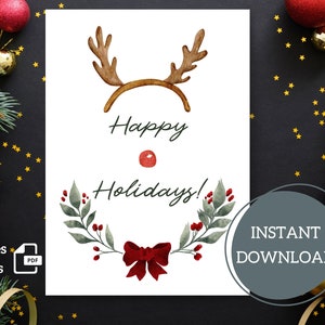 Fijne feestdagen afdrukbare kaart | Waterverf | 4,25x5,5, 5x7 | A2, A7 | Gevouwen, plat | Eenvoudig | Direct downloaden | Digitaal bestand | Pdf