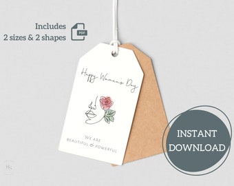 Happy Women's Day Printable Gift Tag | Minimalist | 1.5x2.5, 2x3.5 | Rectangular, Luggage Style | Instant Download | Digital File | PDF