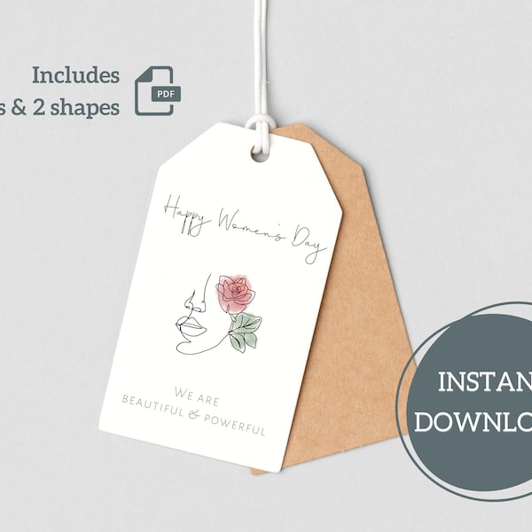 Happy Women's Day Printable Gift Tag | Minimalist | 1.5x2.5, 2x3.5 | Rectangular, Luggage Style | Instant Download | Digital File | PDF