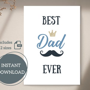 Biglietto stampabile per il miglior papà di sempre / Festa del papà / 4.25x5.5, 5x7 / A2, A7 / Piegato, Piatto / Semplice / Download istantaneo / File digitale / PDF