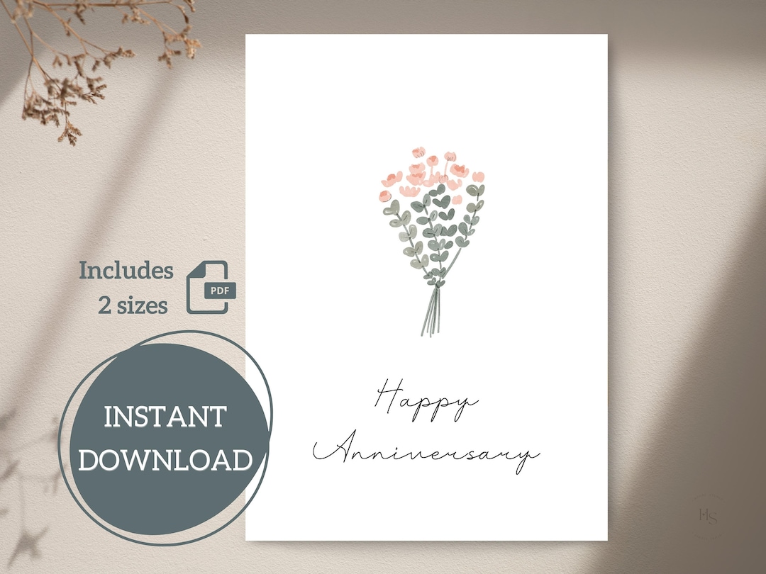 Happy Anniversary Printable Card | Watercolor | 4.25x5.5, 5x7 | A2, A7 ...