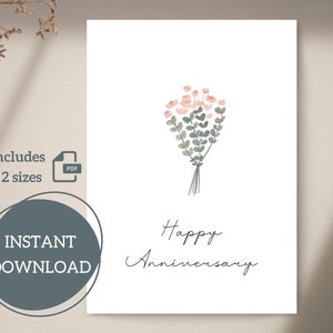 Tarjeta imprimible feliz aniversario / Acuarela / 4.25x5.5, 5x7 / A2, A7 / Plegado, Plano / Simple / Descarga instantánea / Archivo digital / PDF