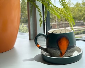Teacup | Coffee cup | Decorated with an &quot;Orange Lava&quot; | Handmade from ceramic | Designer cup