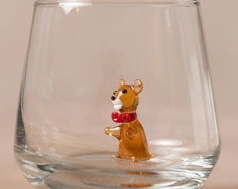 Verre à boire avec figure animale | Ours | 3D | Verre de Murano | Verre avec figurine | Fait à la main | verre à eau | Tasse