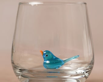 Drinking glass with animal figure | Blue Bird | 3D | Murano glass | Glass with figure | Handmade | water glass | Cup