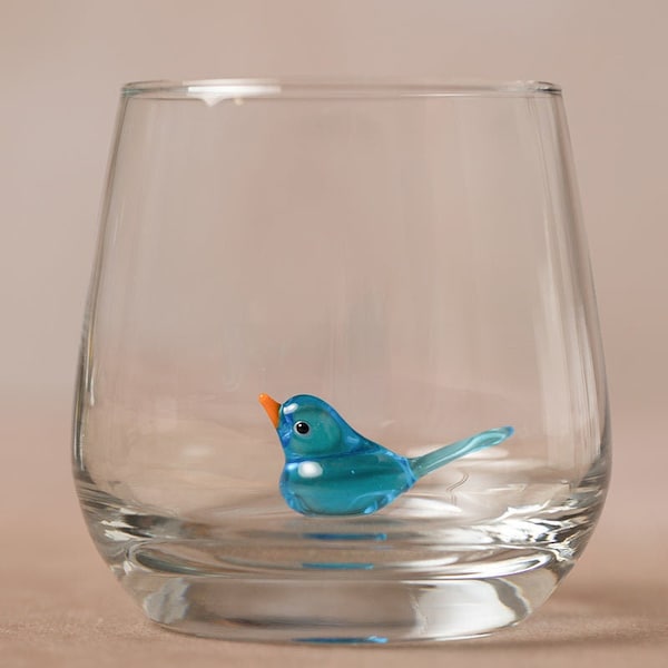 Drinking glass with animal figure | Blue Bird | 3D | Murano glass | Glass with figure | Handmade | water glass | Cup