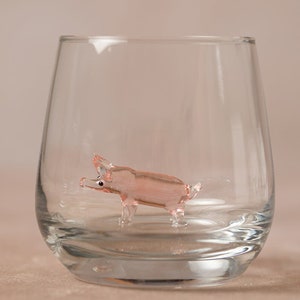 Drinking glass with animal figure | Pig | 3D | Murano glass | Glass with figure | Handmade | Water glass | Cup