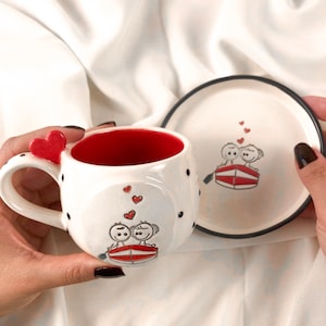 Teacup | Coffee cup | &quot;Love is...&quot; with heart | Decorated with a &quot;couple on a boat&quot; | Handmade from ceramic | Designer cup