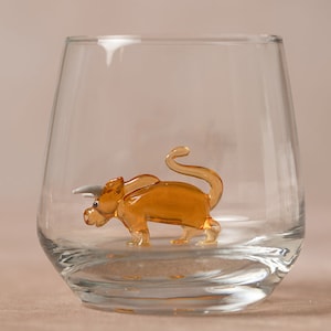Drinking glass with animal figure | Orange Bull | 3D | Murano glass | Glass with figure | Handmade | water glass | Cup