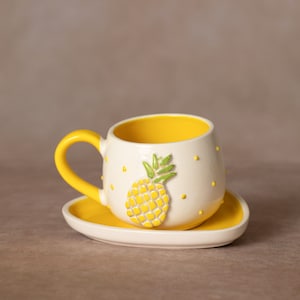 Filiżanka do herbaty | Filiżanka do kawy | Ozdobiona ananasem | Ręcznie wykonana z ceramiki | Designerska filiżanka