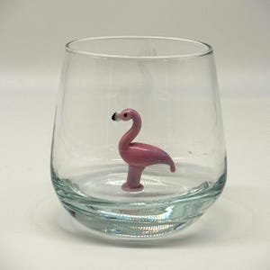 Drinking glass with flamingo | Animal figure | 3D | Murano glass | Glass with figure | Handmade | Water glass | Cup
