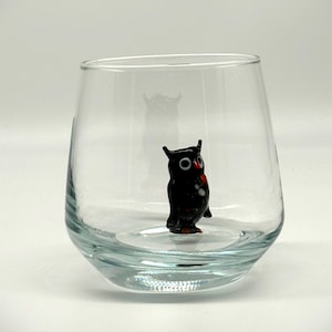 Drinking glass owl eagle owl black | Animal figure | 3D | Murano glass | Glass with figure | Handmade | Water glass | Cup