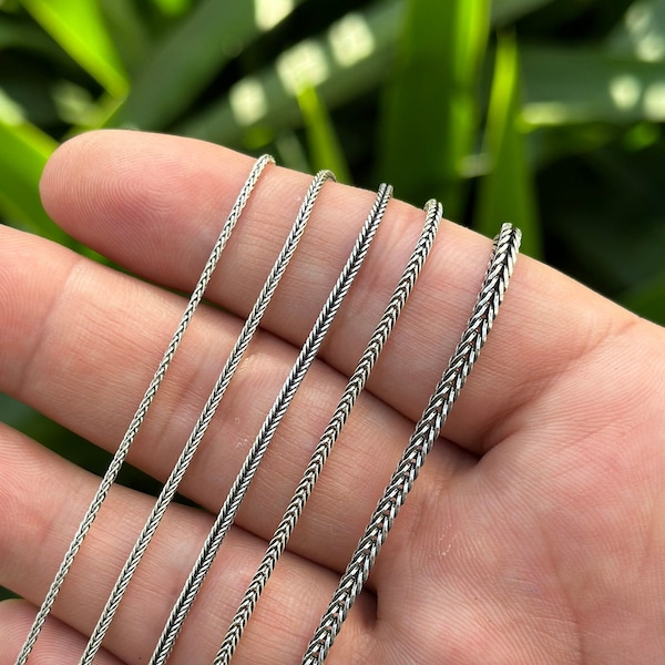 Silver Foxtail Chain, Sterling Silver Oxidized Foxtail Chain, Solid Wheat Chain Necklace, Matte Antique Silver, Chain For Men And Womens