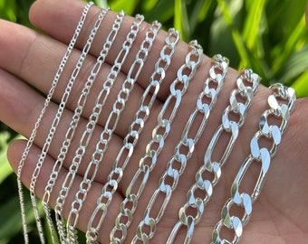 Chain 925 Sterling Silver Filled Solid Real Statement Figaro