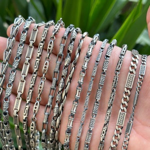 925 Sterling Silver Byzantine Chain Necklace for Men, Bali Chain Necklace Bracelet, Silver Chain for Pendant Necklace, Viking Necklace