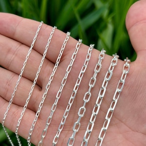 925 Sterling Silver Cable Thick Chain Necklace, Mens Silver Chain, Silver Link Chain, Rectangle Cable Chains, Women&#39;s Bracelet or Necklace