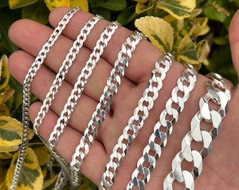 925 Sterling Silver Cuban Curb Link Chain Necklace or Bracelet, Silver Thick Chain, Curb Chain Bracelet, Curb Link Chain