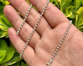 Silver Ball Bead Chain Necklace for Women, Ball Chain Choker, Dog Tag Ball Chain, Men Silver Jewelry, Women's Necklace for Charms, Mom