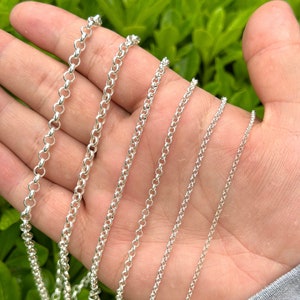 925 Sterling Silver Rolo Chain Necklace, Round Rolo Link Chain, Silver Necklace for Men & Women, Solid Silver Belcher Chain