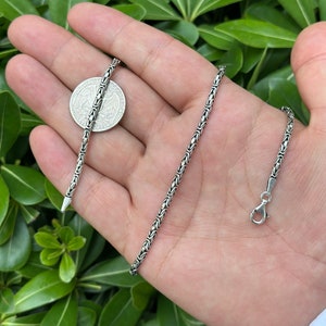 925 Silver Byzantine Chain Necklace, Bali Byzantine Chain Necklace, Dainty Silver Bracelet, Oxidized Chains for Men, Viking Chain Necklace