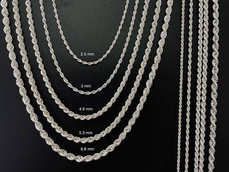 Sterling Silver Rope Chain Necklace, Solid Silver Chain, Twisted Rope ...