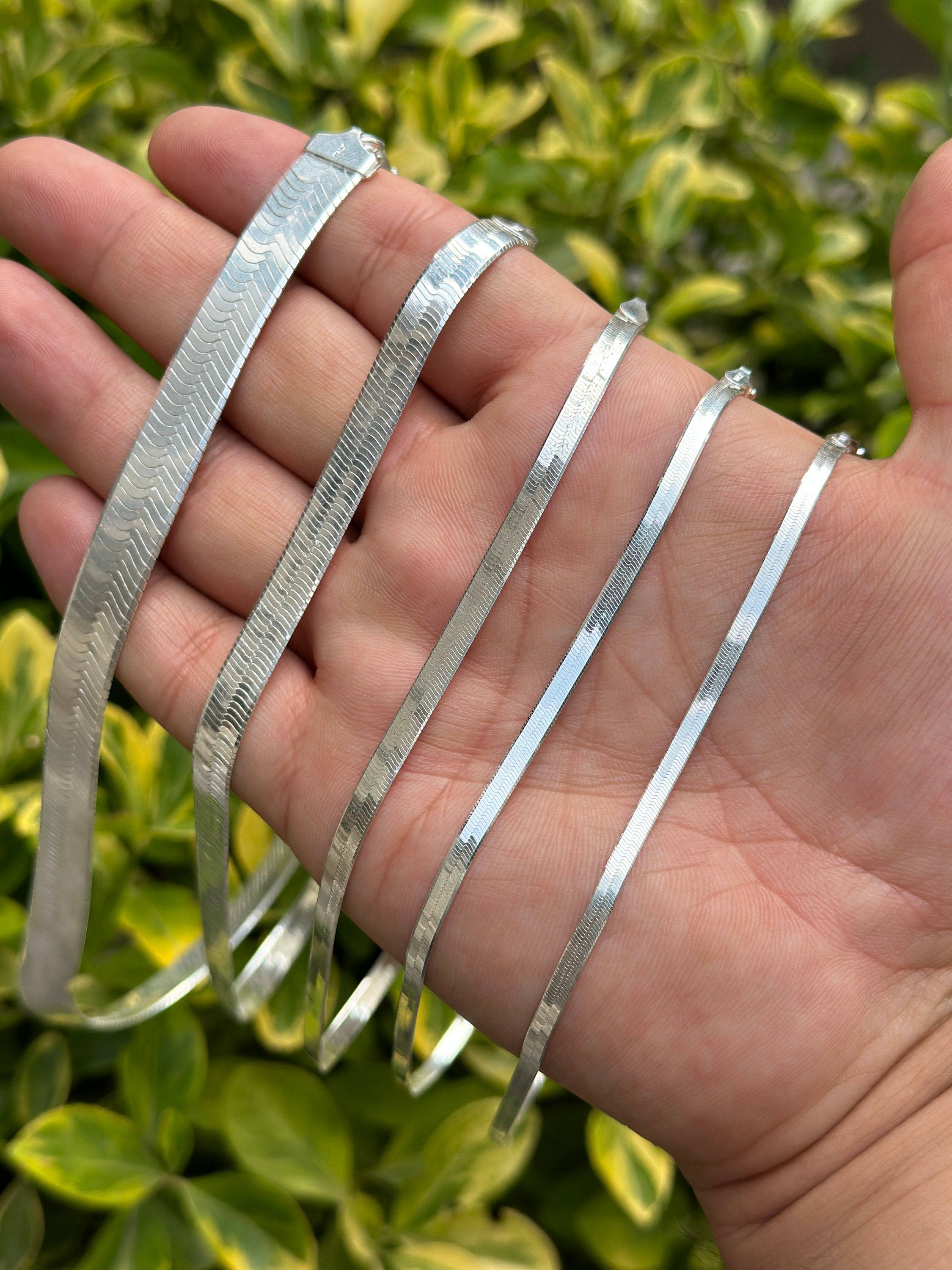 925 Sterling Silver Herringbone Chain Necklace, Flat Snake Chain