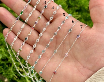 Sterling Silver Gemstone Necklace for Women, Dainty Necklace, Crystal necklace, Multi Stone Necklace for Women, Gemstone Beaded Choker
