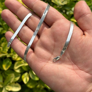 925 Sterling Silver Herringbone Chain Necklace, Silver Flat Snake Chain, Snake Choker Necklace, Silver Layering Chain