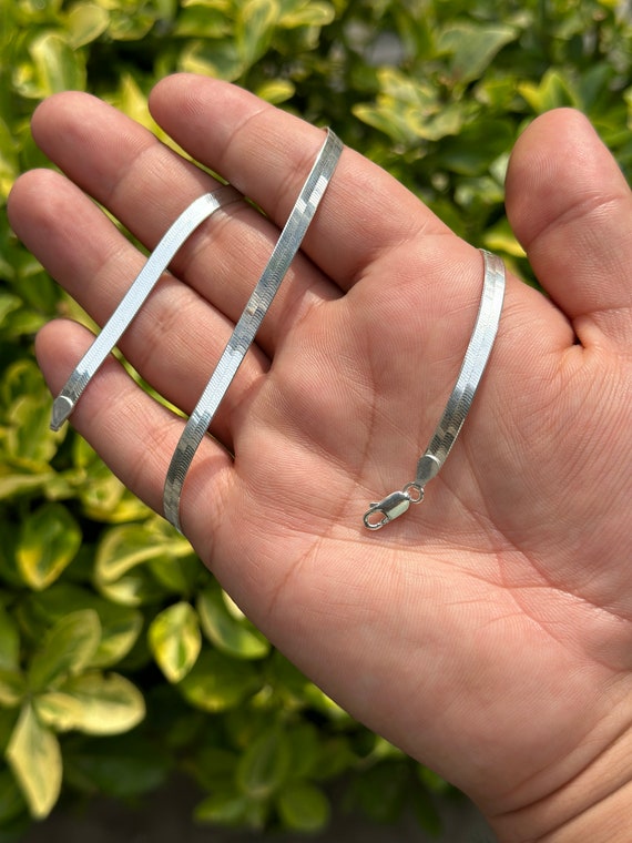 925 Sterling Silver Herringbone Chain Necklace Made In Italy, Real Silver Flat Snake Chain, Thickness 3.5mm, 4.4mm, 5.3mm, 7.1mm, 9mm, 11mm