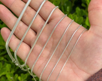 925 Sterling Silver Round Snake Chain Necklace, Silver Snake Chain Choker, Dainty Snake Necklace, Unisex Chain Jewelry, For Women And Men