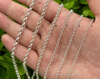 925 Sterling Silver Rolo Chain Necklace, Round Rolo Link Chain, Silver Necklace for Men & Women, Solid Silver Belcher Chain