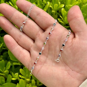925 Sterling Silver Gemstone Necklace, Colorful Tiny Beads, Crystal Bead Necklace, Dainty Choker, Delicate Necklace, Multi Stone Choker