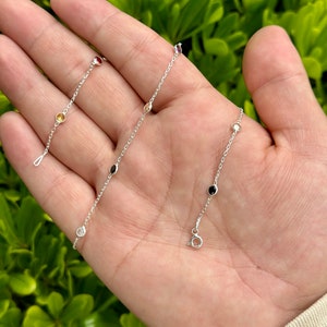 Sterling Silver Minimalist Gemstone Necklace, Colorful Stone Womens Necklace, Gemstone Chain Jewelry, Crystal Stone Choker, Dainty Necklace