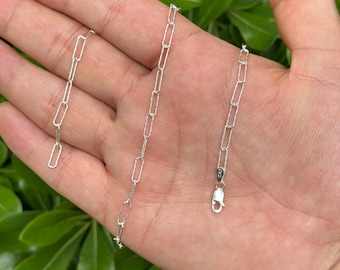 Silver Paperclip Chain Necklace And Bracelet, Silver Necklace for Men & Women, Paperclip Chain Link Necklace, Everyday Chain