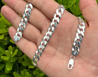 925 Sterling Silver 10mm Curb Chain Necklace Bracelet, Miami Cuban Curb Link Chain, Necklace for Men & Women, Thick Necklace Chain