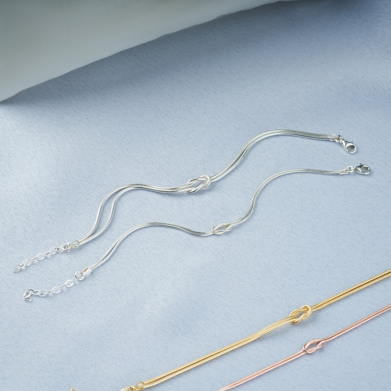 925 Sterling Silver Love Knot Bracelet, Dainty Couple Bracelets, Matching Jewelry for Couples, Friendship Bracelets, Special Bracelet imagem 7
