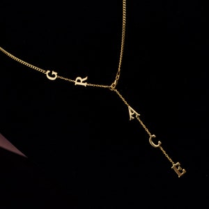 925 Sterling Silver Lariat Name Necklace, Gold Plated Y Necklace, Customized Initial Necklace, Personalized Jewelry, Dainty Lariat Necklace