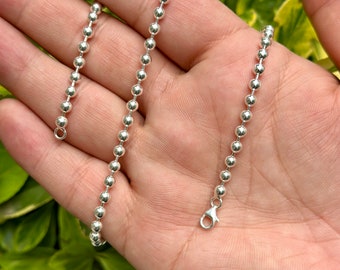 Solid 925 Sterling Silver Ball Bead Chain Necklace, Silver Ball