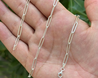 925 Sterling Silver Paperclip Necklace, Silver Minimalist Paperclip Bracelet, Layering Necklace Chain, Everyday Bracelet
