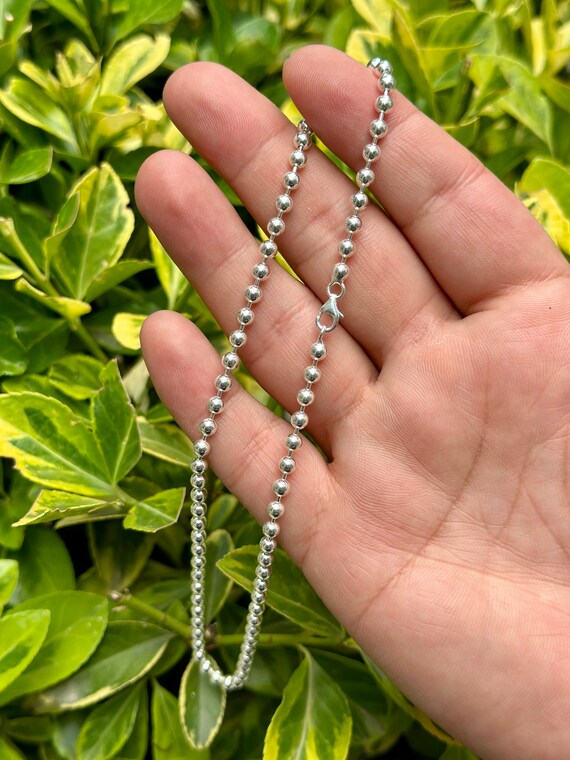 Solid 925 Sterling Silver Ball Bead Chain Necklace, Silver