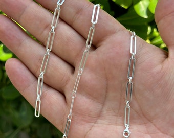 925 Thin Silver Paperclip Necklace, Minimalist Jewelry, Silver Chain, Solid Silver Necklace, Silver Chain Dainty Bracelet